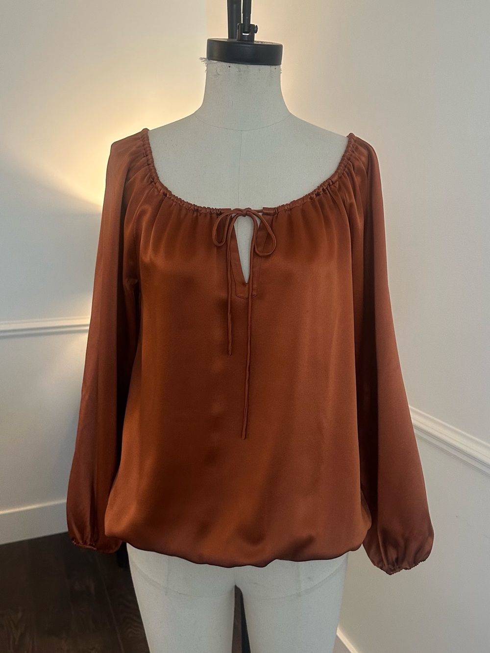 DVF Long-Sleeve silk Peasant Blouse in Rust